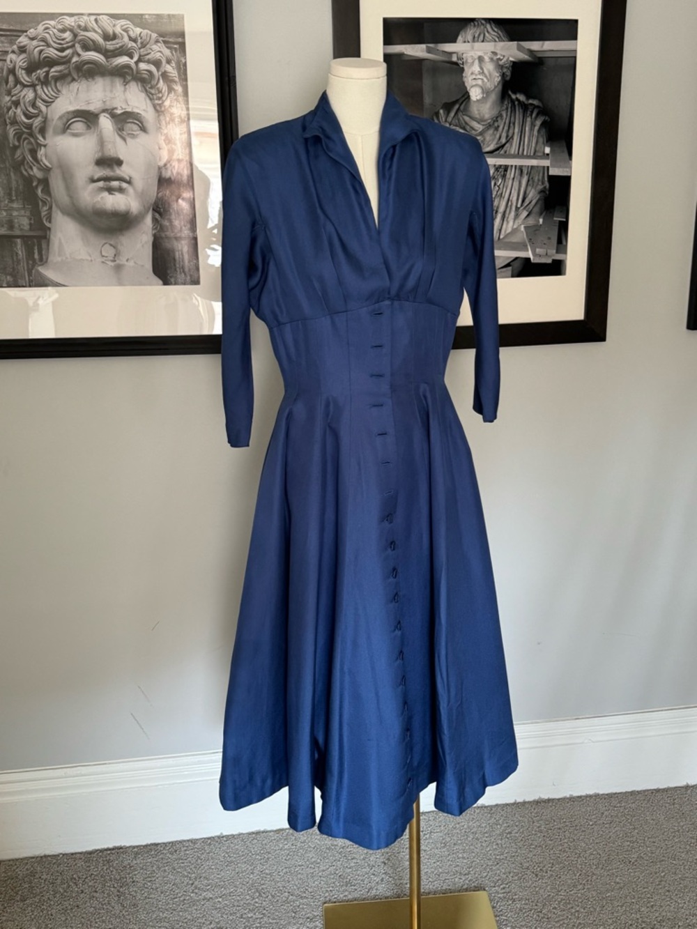Classic Navy Button-Front Fit & Flare Dress